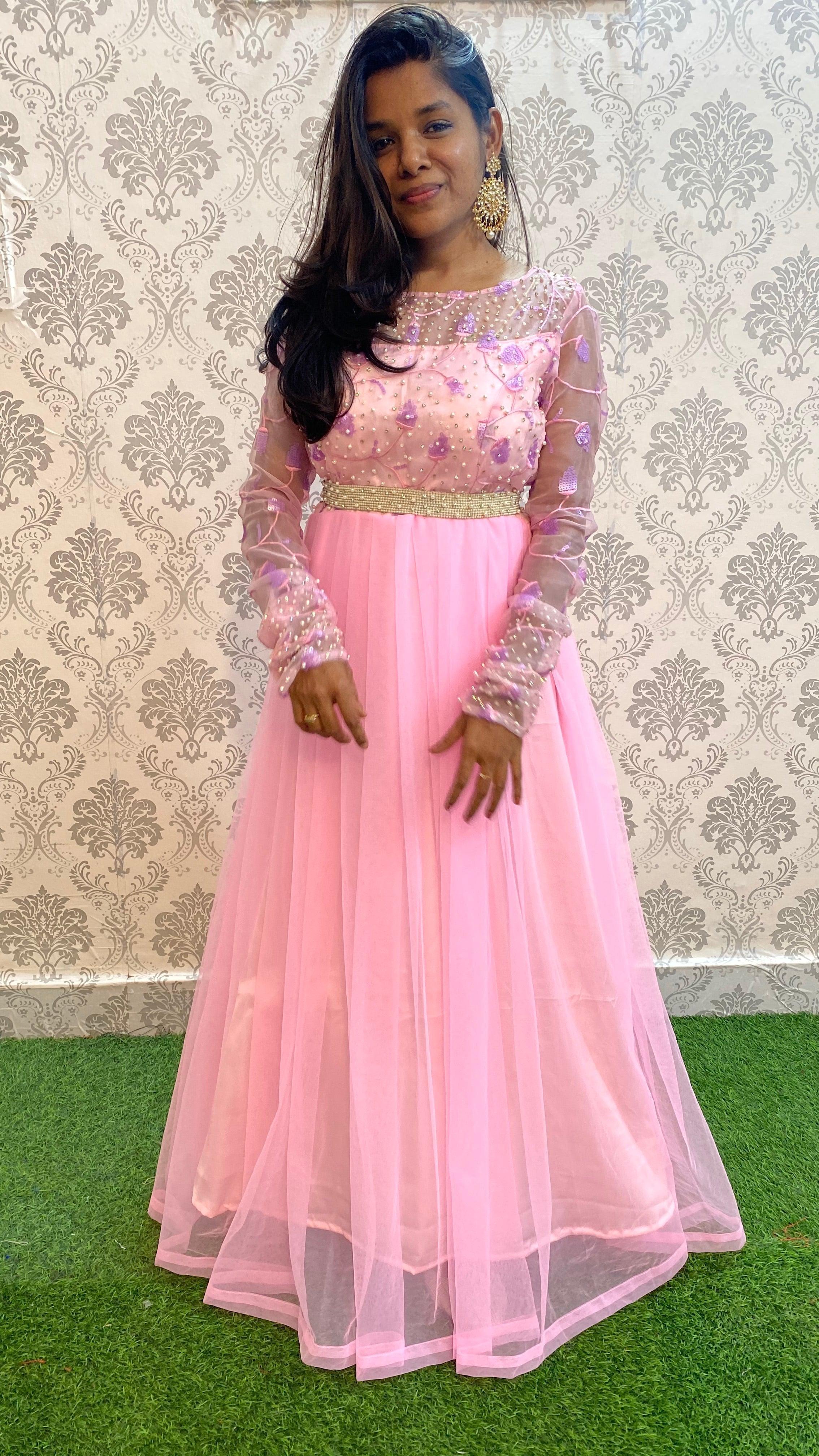 Pink Patola Dola Silk Gown For Women - Lotus Lehenga Choli